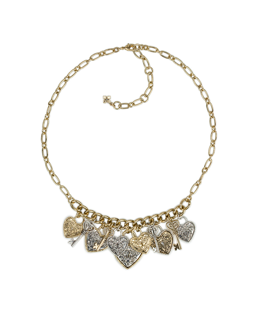 Female - Charm Necklace | Key to My Heart Collection | Antique Gold / Silver Ox - antique gold / silver ox - by Patricia Nash - View 2 of 3