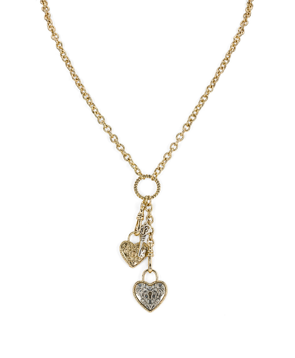Female - Heart Key Y Necklace | Key to My Heart Collection | Antique Gold / Silver Ox - antique gold / silver ox - by Patricia Nash - View 1 of 3