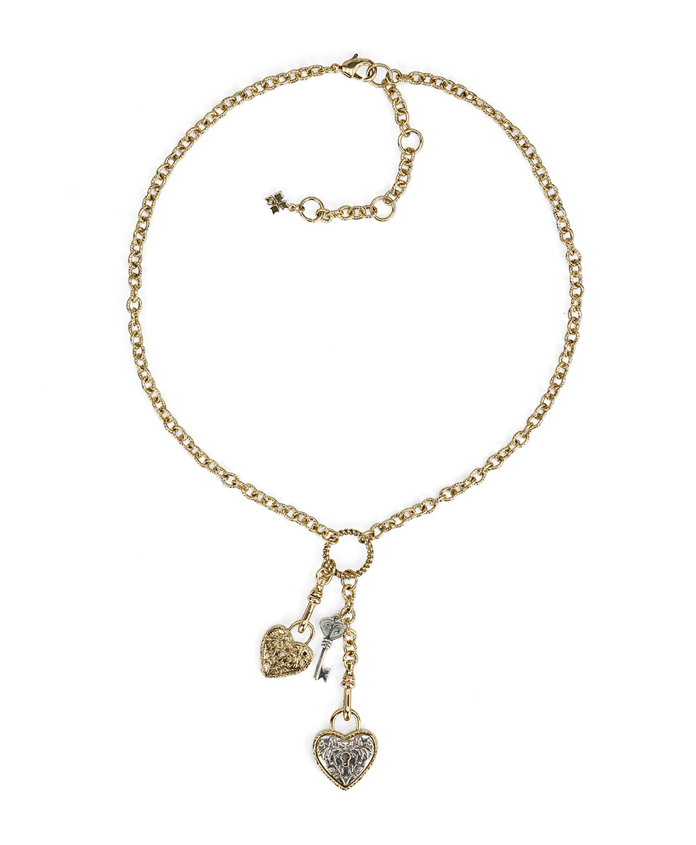 Female - Heart Key Y Necklace | Key to My Heart Collection | Antique Gold / Silver Ox - antique gold / silver ox - by Patricia Nash - View 2 of 3