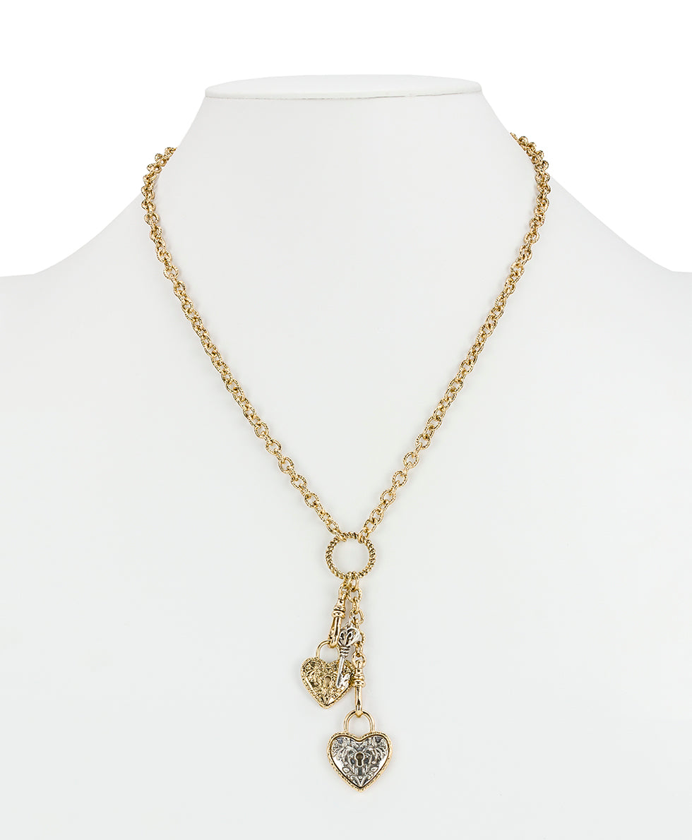 Female - Heart Key Y Necklace | Key to My Heart Collection | Antique Gold / Silver Ox - antique gold / silver ox - by Patricia Nash - View 3 of 3