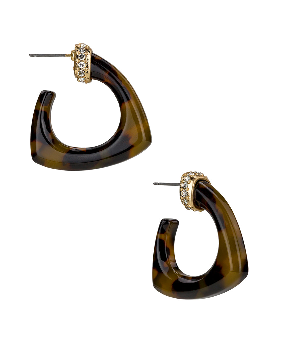 Female - Hoop Earrings | Pave Tortoise Resin Collection | Worn Gold - worn gold - by Patricia Nash - View 1 of 2