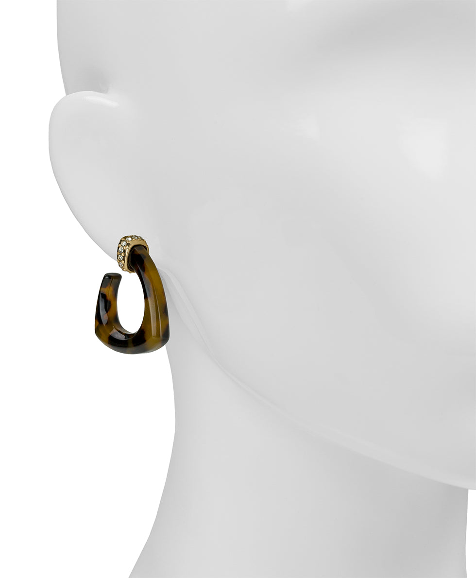 Female - Hoop Earrings | Pave Tortoise Resin Collection | Worn Gold - worn gold - by Patricia Nash - View 2 of 2