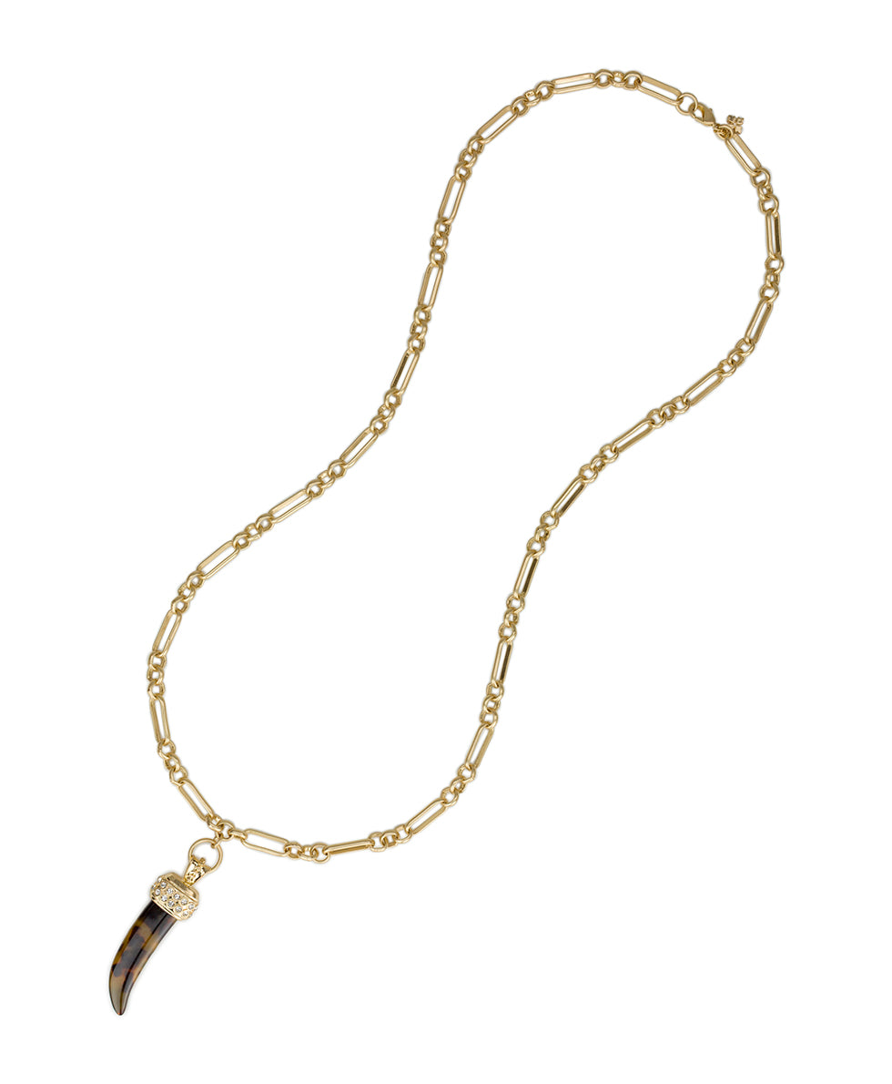 Female - Horn Pendant Necklace | Pave Tortoise Resin Collection | Worn Gold - worn gold - by Patricia Nash - View 2 of 3