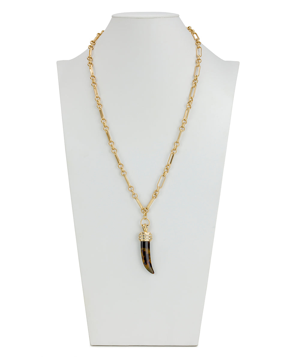 Female - Horn Pendant Necklace | Pave Tortoise Resin Collection | Worn Gold - worn gold - by Patricia Nash - View 3 of 3