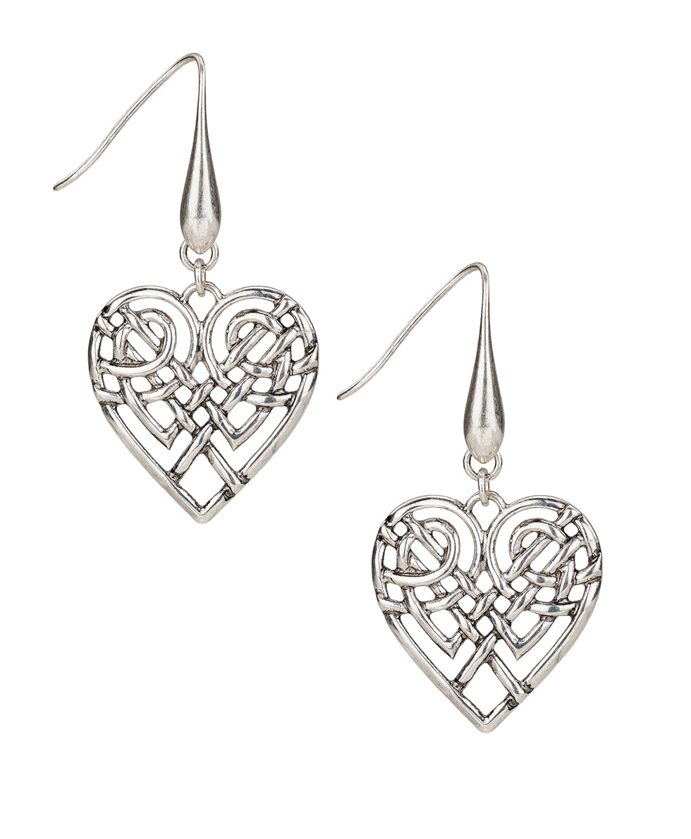 Female - Heart Drop Earrings | Scandinavian Knot Collection | Silver Ox - silver ox - by Patricia Nash - View 1 of 2