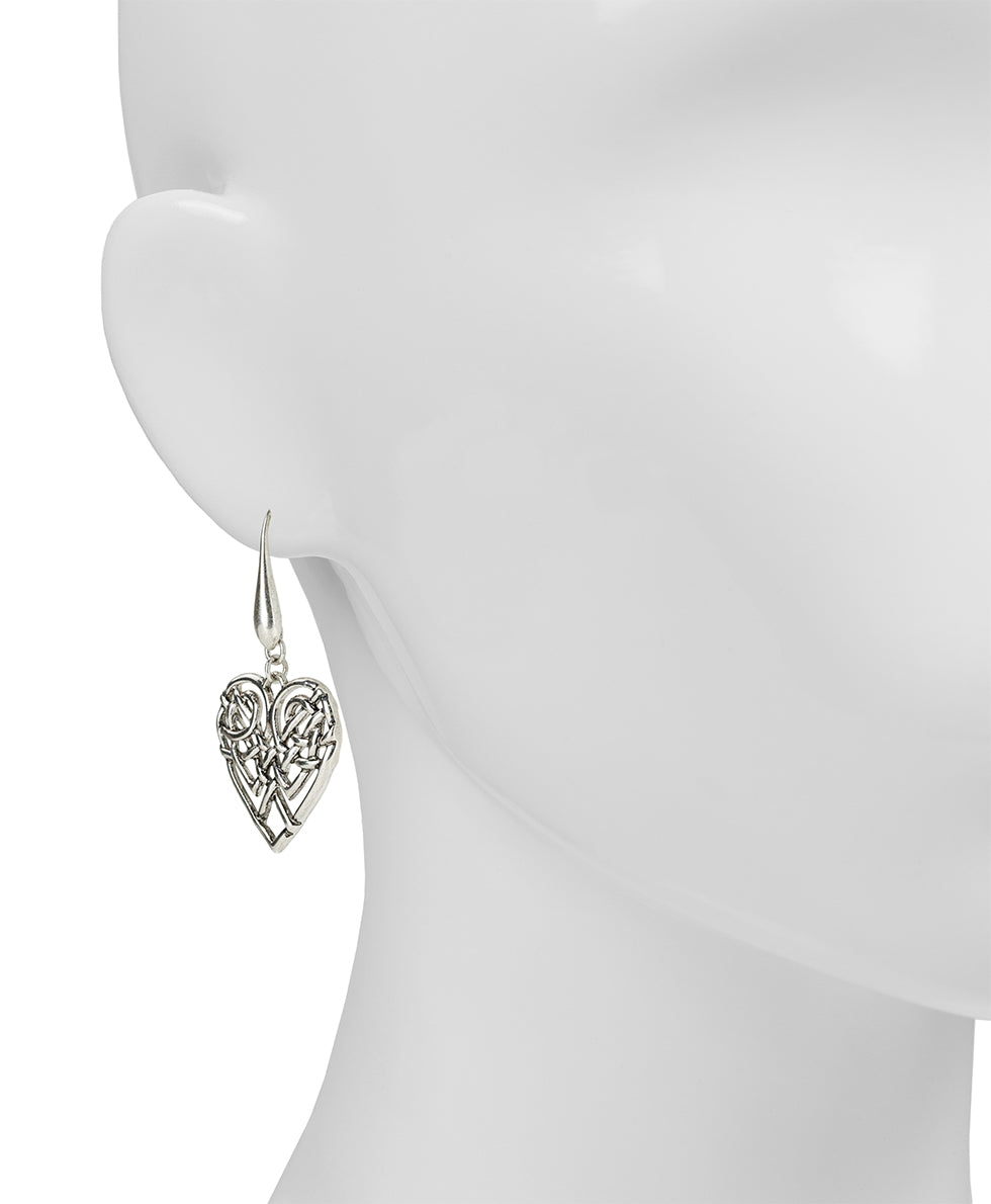 Female - Heart Drop Earrings | Scandinavian Knot Collection | Silver Ox - silver ox - by Patricia Nash - View 2 of 2