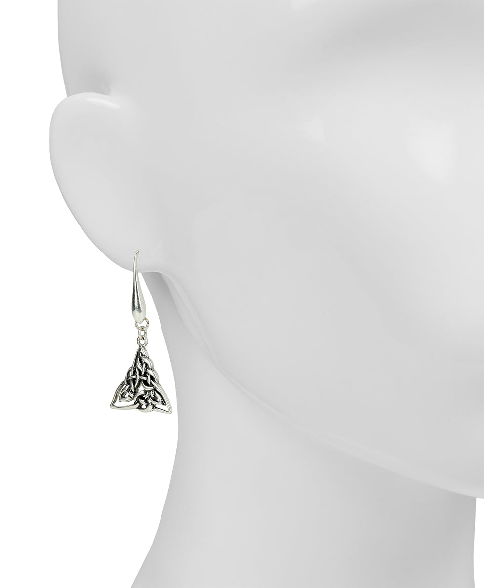 Female - Triquetra Drop Earrings | Scandinavian Knot Collection | Silver Ox - silver ox - by Patricia Nash - View 2 of 2