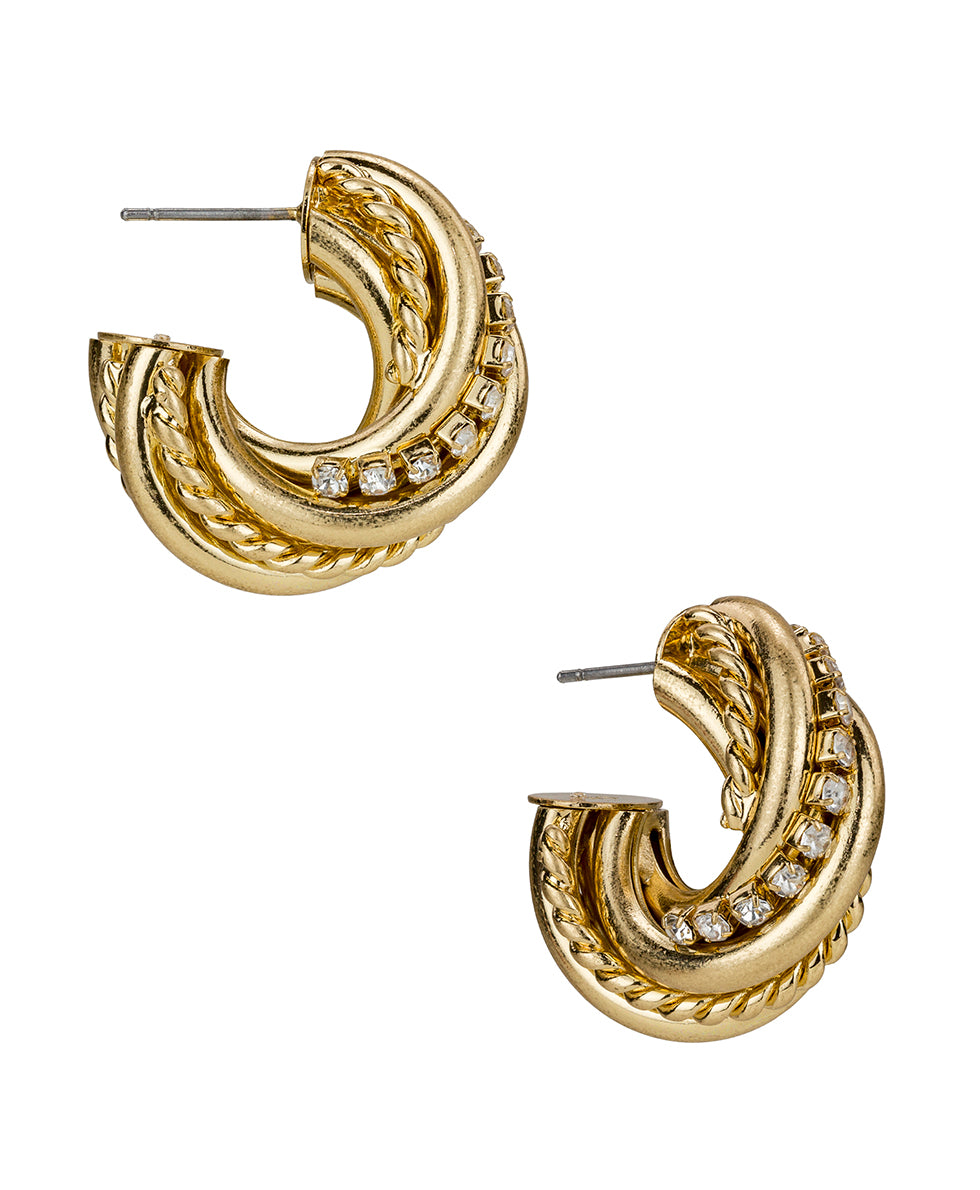 Female - Twisted Knot Hoop Earrings | Twisted Knot Collection | Worn Gold - worn gold - by Patricia Nash - View 1 of 2