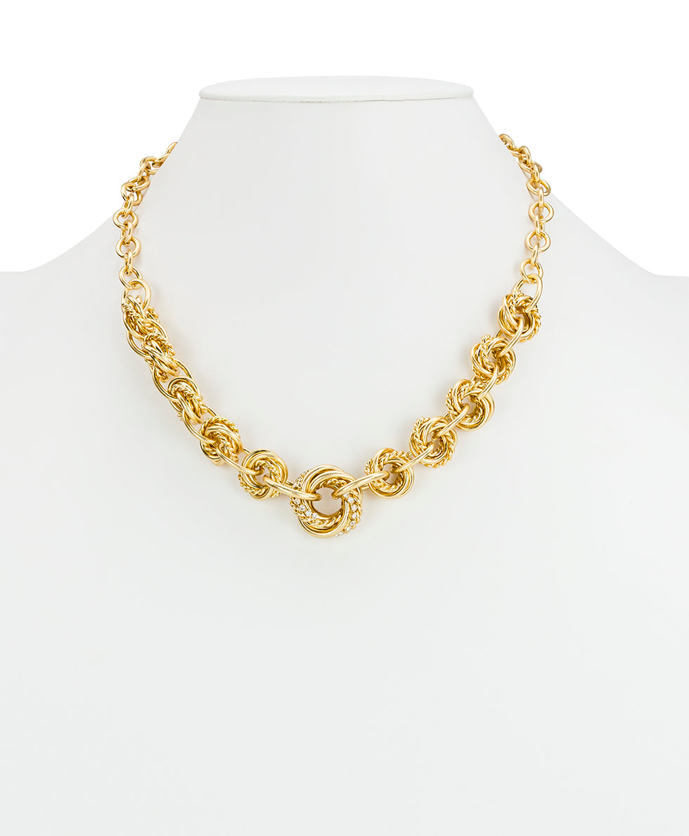 Female - Twisted Knot Link Necklace | Twisted Knot Collection | Worn Gold - worn gold - by Patricia Nash - View 2 of 2
