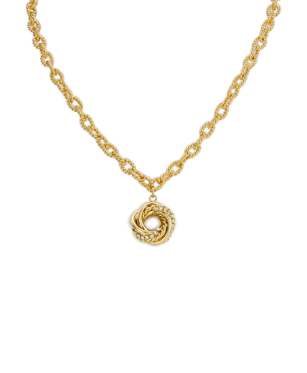 Female - Rope Knot Y Necklace | Twisted Knot Collection | Worn Gold - worn gold - by Patricia Nash - View 1 of 3