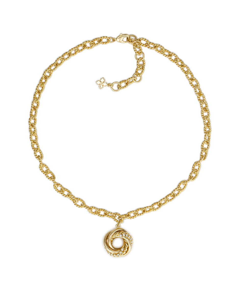 Female - Rope Knot Y Necklace | Twisted Knot Collection | Worn Gold - worn gold - by Patricia Nash - View 2 of 3