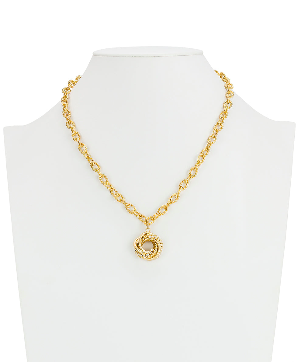 Female - Rope Knot Y Necklace | Twisted Knot Collection | Worn Gold - worn gold - by Patricia Nash - View 3 of 3
