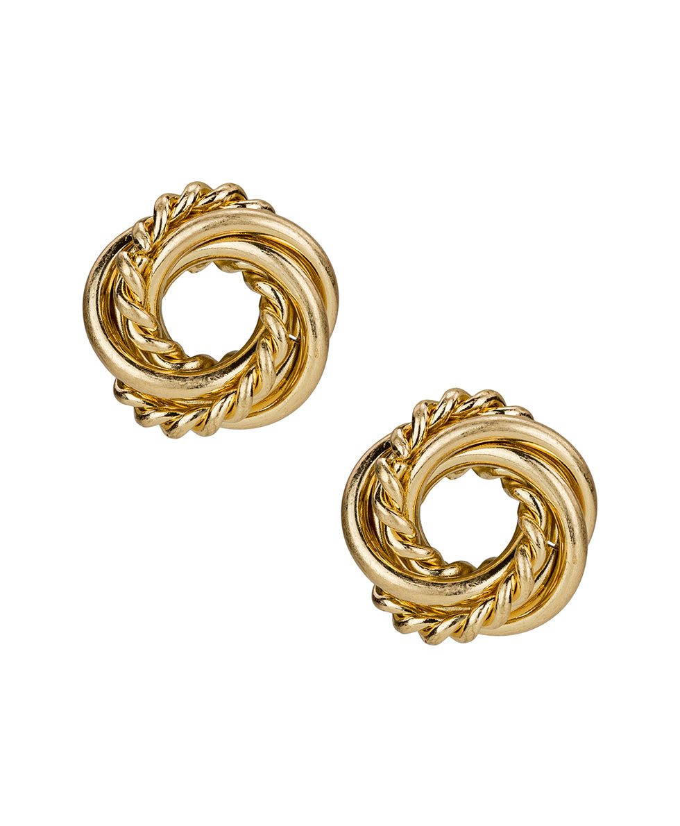 Female - Twisted Knot Mini Button Earrings | Twisted Knot Collection | Worn Gold - worn gold - by Patricia Nash - View 1 of 2