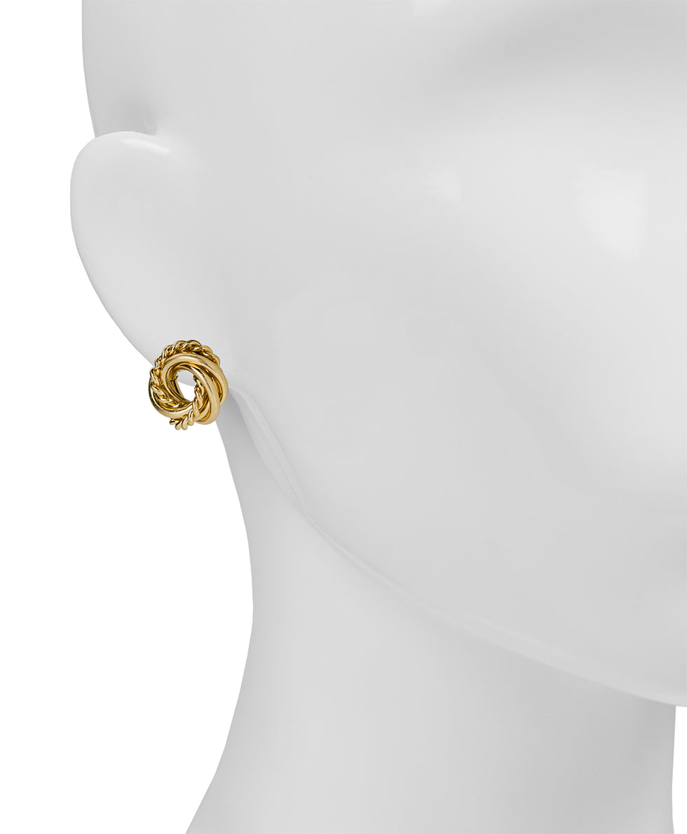 Female - Twisted Knot Mini Button Earrings | Twisted Knot Collection | Worn Gold - worn gold - by Patricia Nash - View 2 of 2