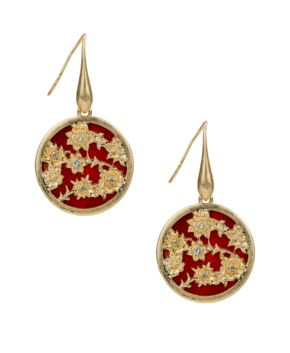 Female - Round Wire Drop Earrings | Danish Print Collection | Worn Gold - worn gold - by Patricia Nash - View 1 of 2