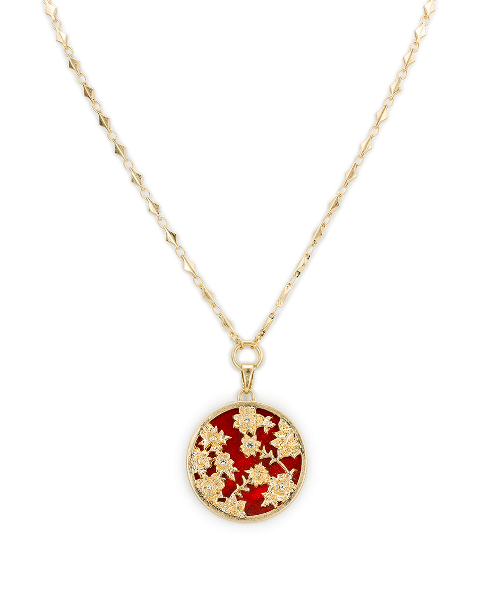 Female - Round Pendant Drop | Danish Print Collection | Worn Gold - worn gold - by Patricia Nash - View 1 of 3
