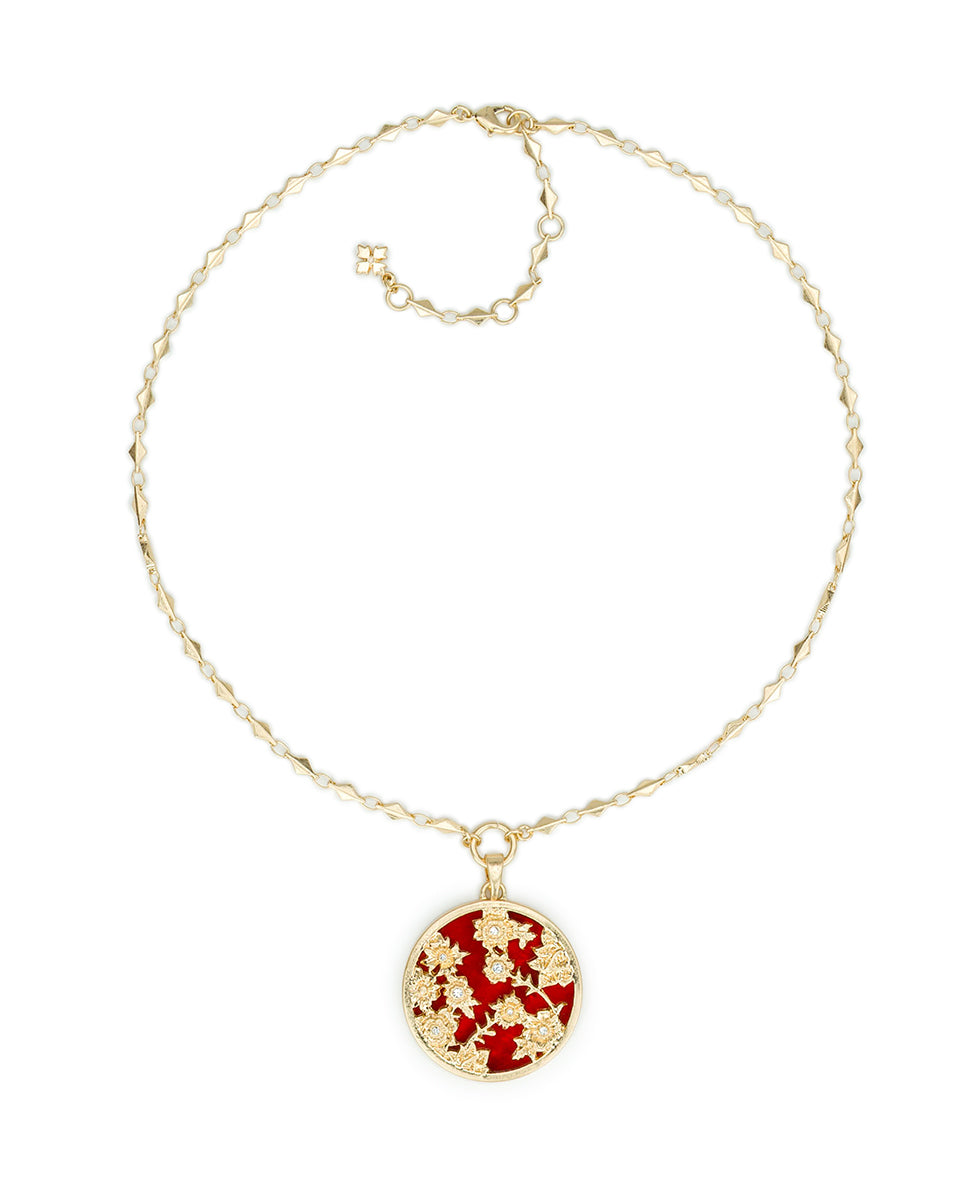 Female - Round Pendant Drop | Danish Print Collection | Worn Gold - worn gold - by Patricia Nash - View 2 of 3
