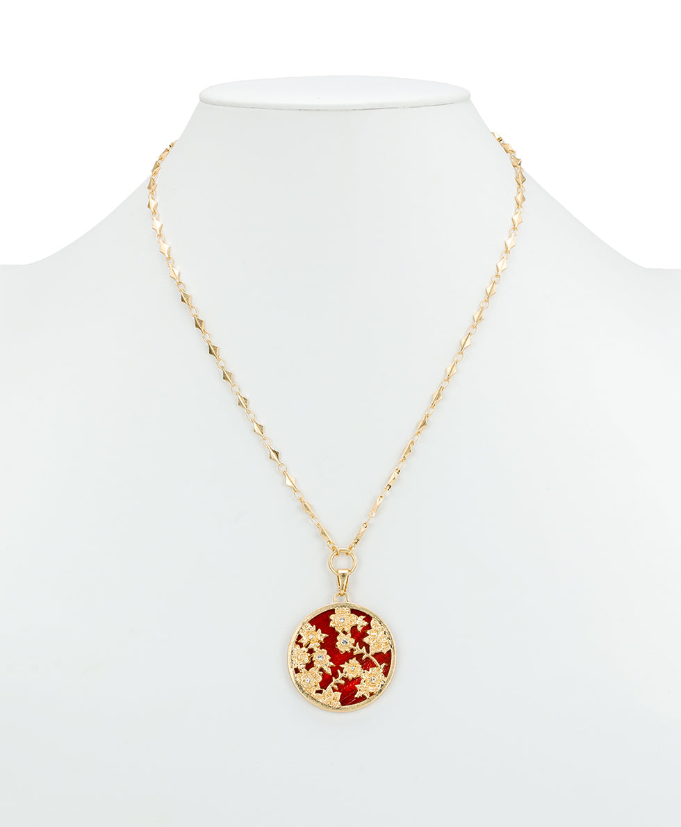 Female - Round Pendant Drop | Danish Print Collection | Worn Gold - worn gold - by Patricia Nash - View 3 of 3