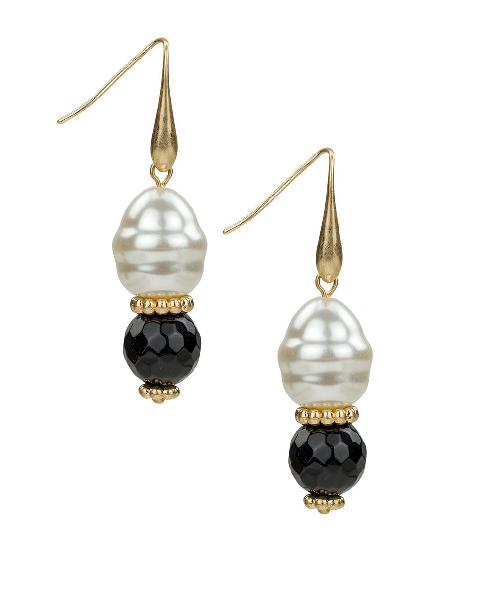 Female - Double Pearl Drop Earrings | Eclectic Bead Collection | Worn Gold - worn gold - by Patricia Nash - View 1 of 2