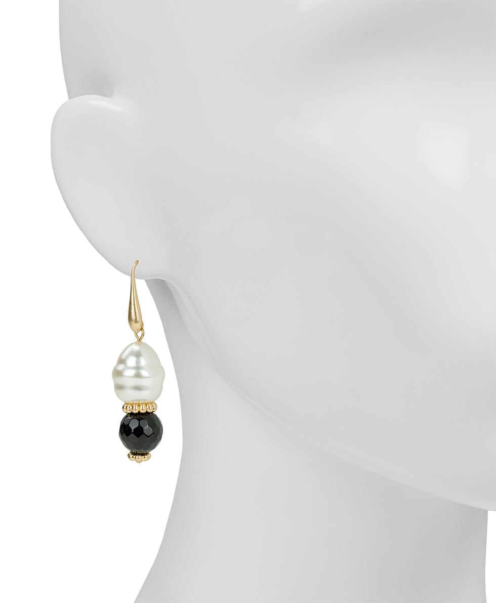 Female - Double Pearl Drop Earrings | Eclectic Bead Collection | Worn Gold - worn gold - by Patricia Nash - View 2 of 2