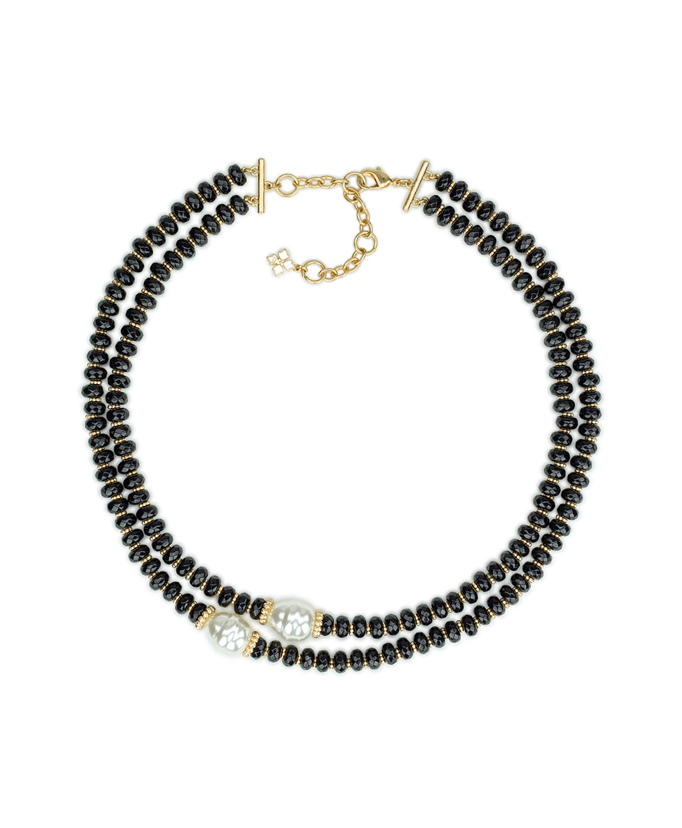 Female - Double Strand Necklace with Pearl | Eclectic bead Collection | Worn Gold - worn gold - by Patricia Nash - View 1 of 2