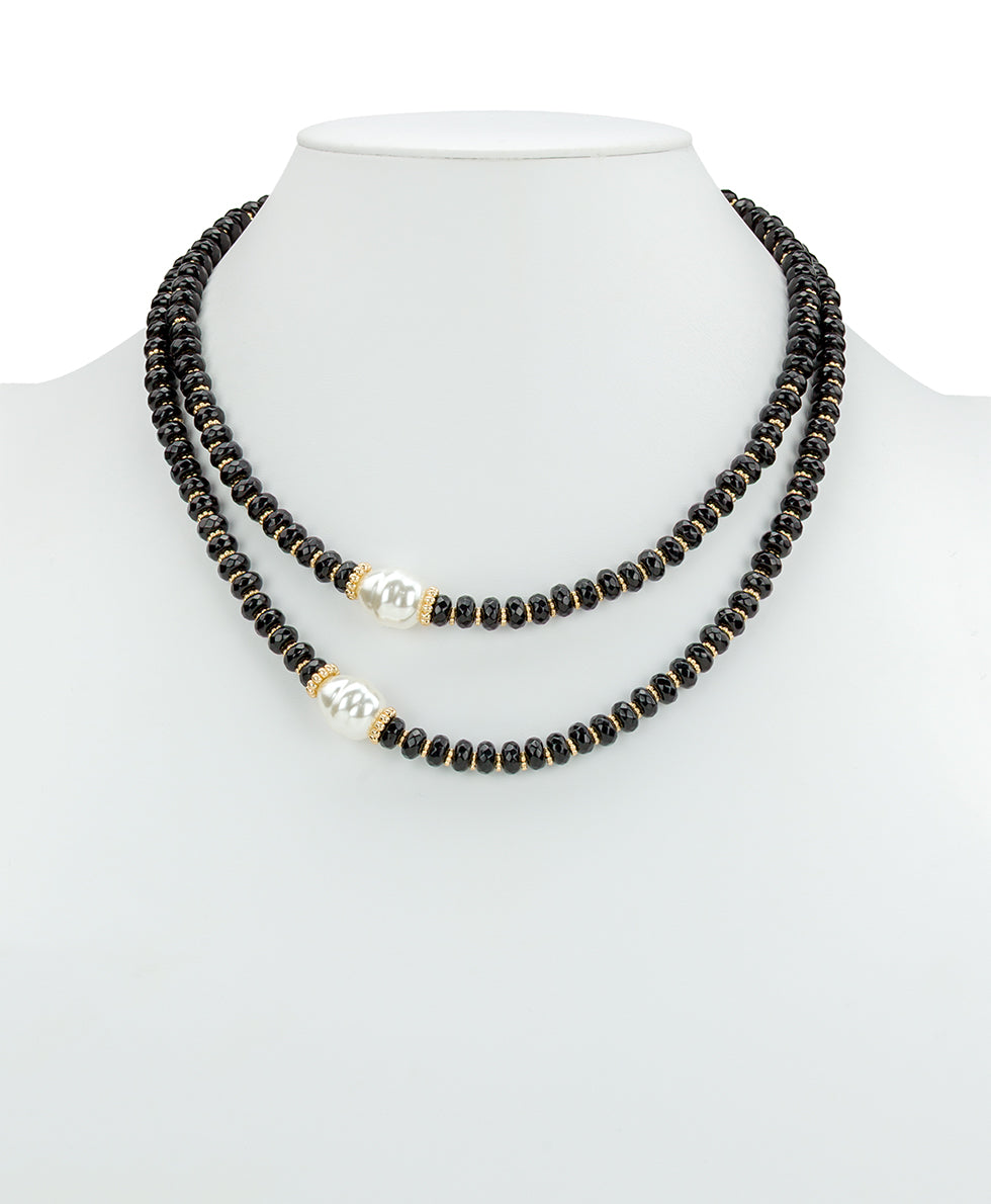 Female - Double Strand Necklace with Pearl | Eclectic bead Collection | Worn Gold - worn gold - by Patricia Nash - View 2 of 2