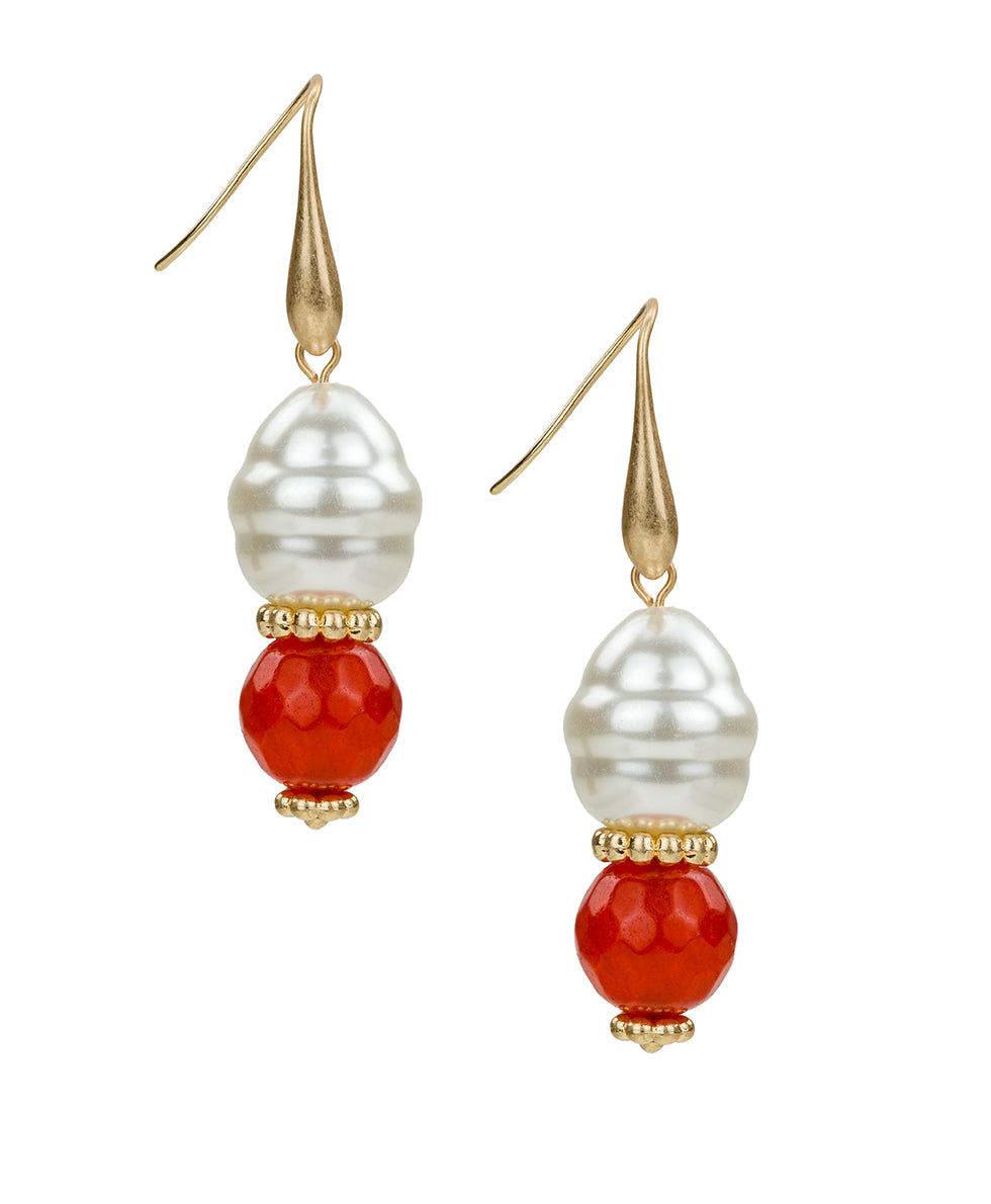Female - Double Pearl Drop Earrings | Eclectic Bead Collection | Worn Gold - worn gold - by Patricia Nash - View 1 of 2