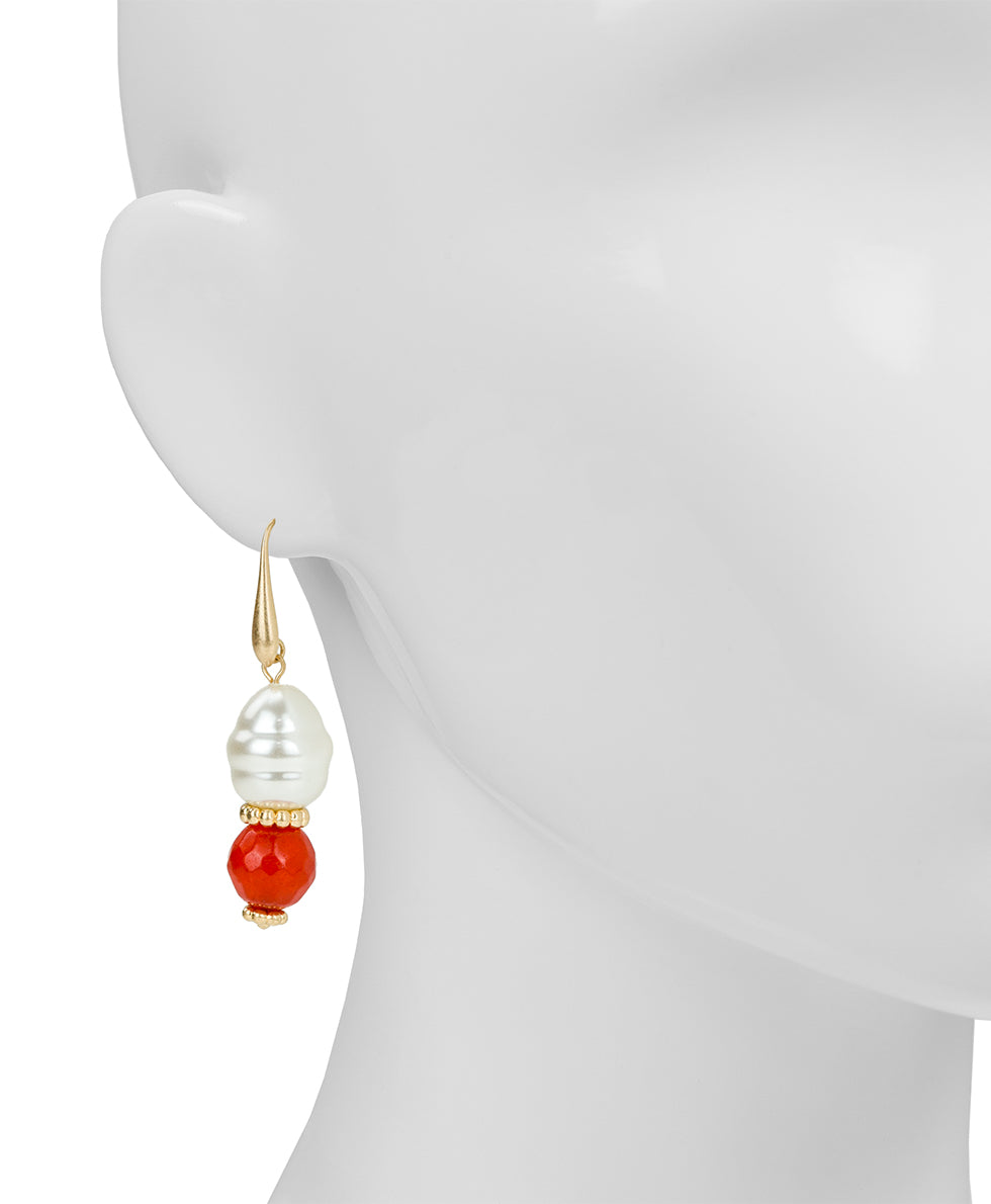 Female - Double Pearl Drop Earrings | Eclectic Bead Collection | Worn Gold - worn gold - by Patricia Nash - View 2 of 2