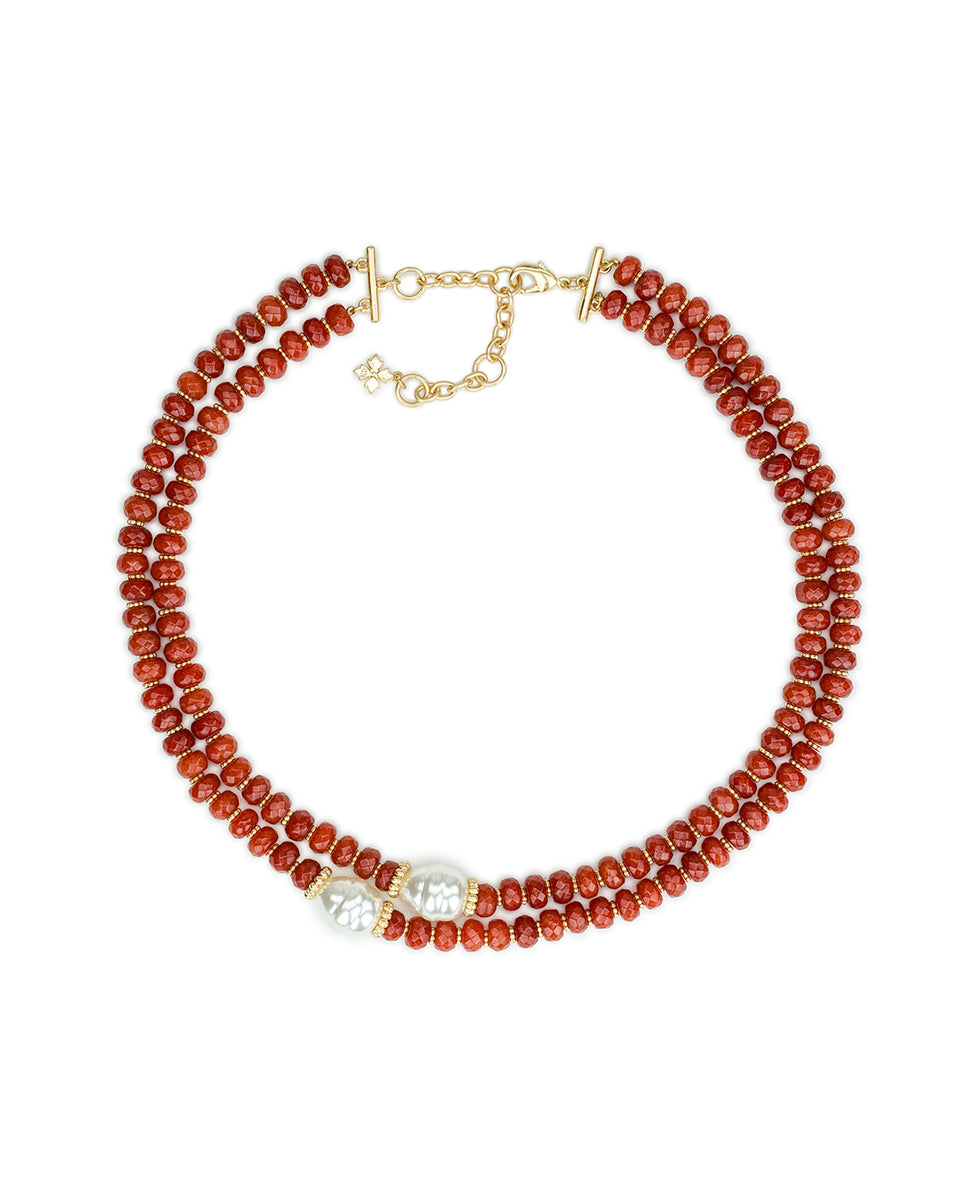 Female - Double Strand Necklace with Pearl | Eclectic bead Collection | Worn Gold - worn gold - by Patricia Nash - View 1 of 2