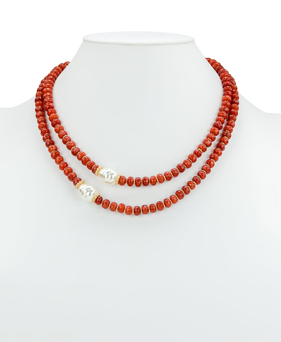 Female - Double Strand Necklace with Pearl | Eclectic bead Collection | Worn Gold - worn gold - by Patricia Nash - View 2 of 2