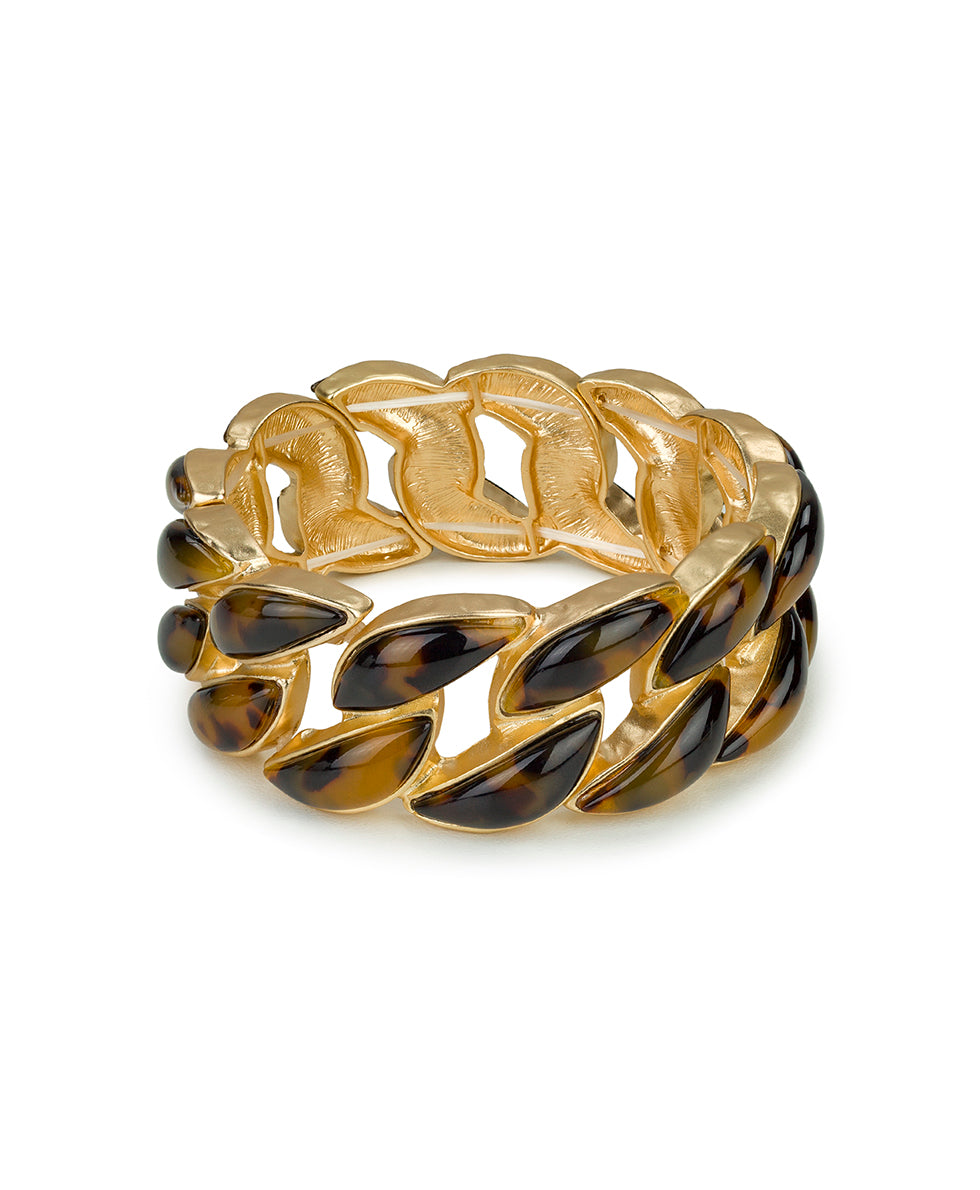 Female - Stretch Link Bracelet | Pave Tortoise Resin Collection | Matte Gold - matte gold - by Patricia Nash - View 1 of 2