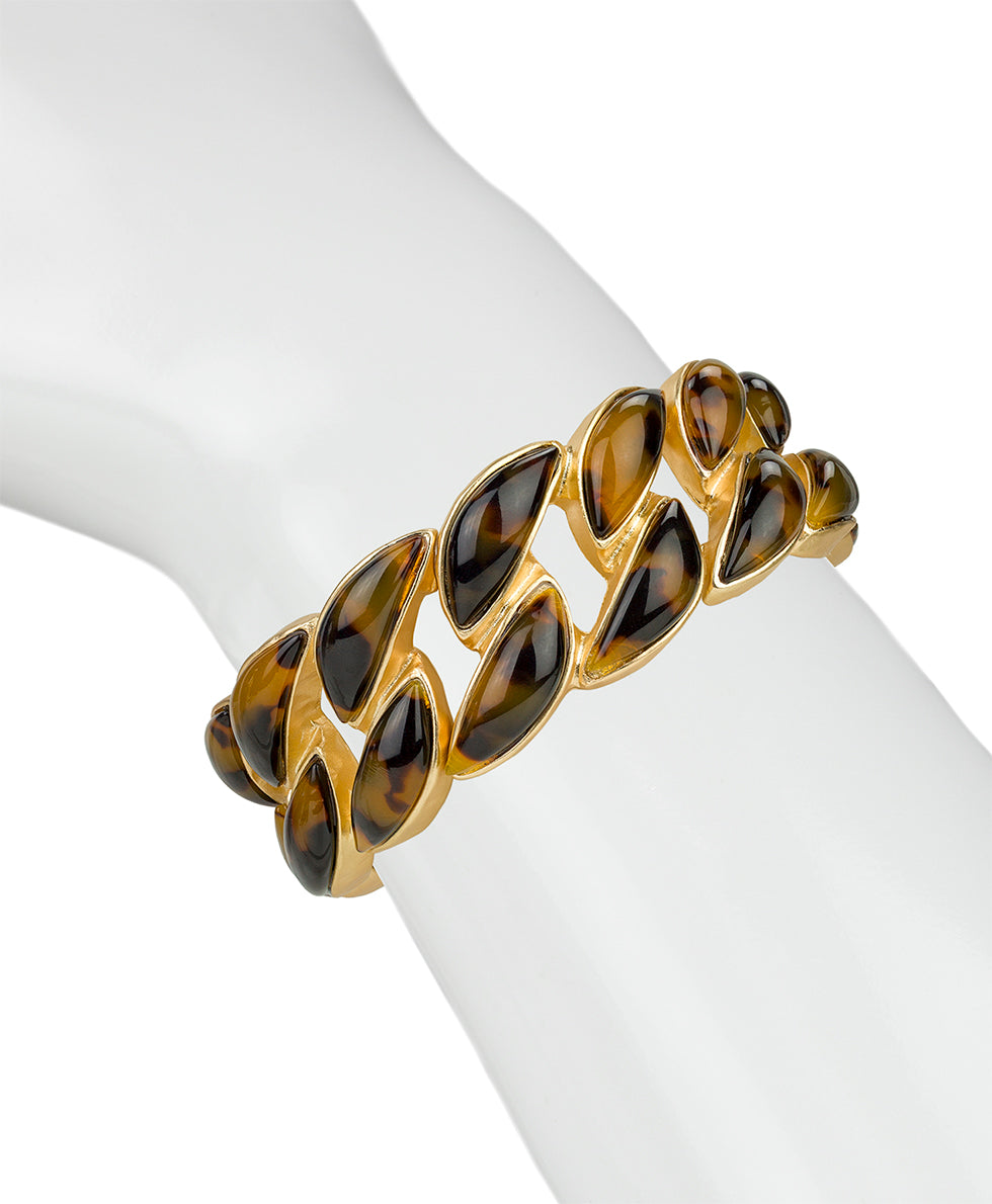Female - Stretch Link Bracelet | Pave Tortoise Resin Collection | Matte Gold - matte gold - by Patricia Nash - View 2 of 2