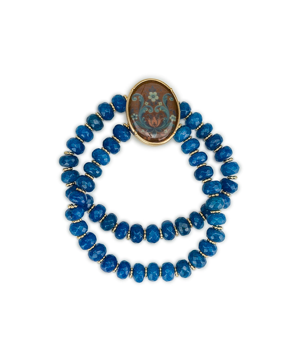 Female - Stretch Bracelet | Rosemaling Under Crystal Collection | Worn Gold - worn gold - by Patricia Nash - View 1 of 2