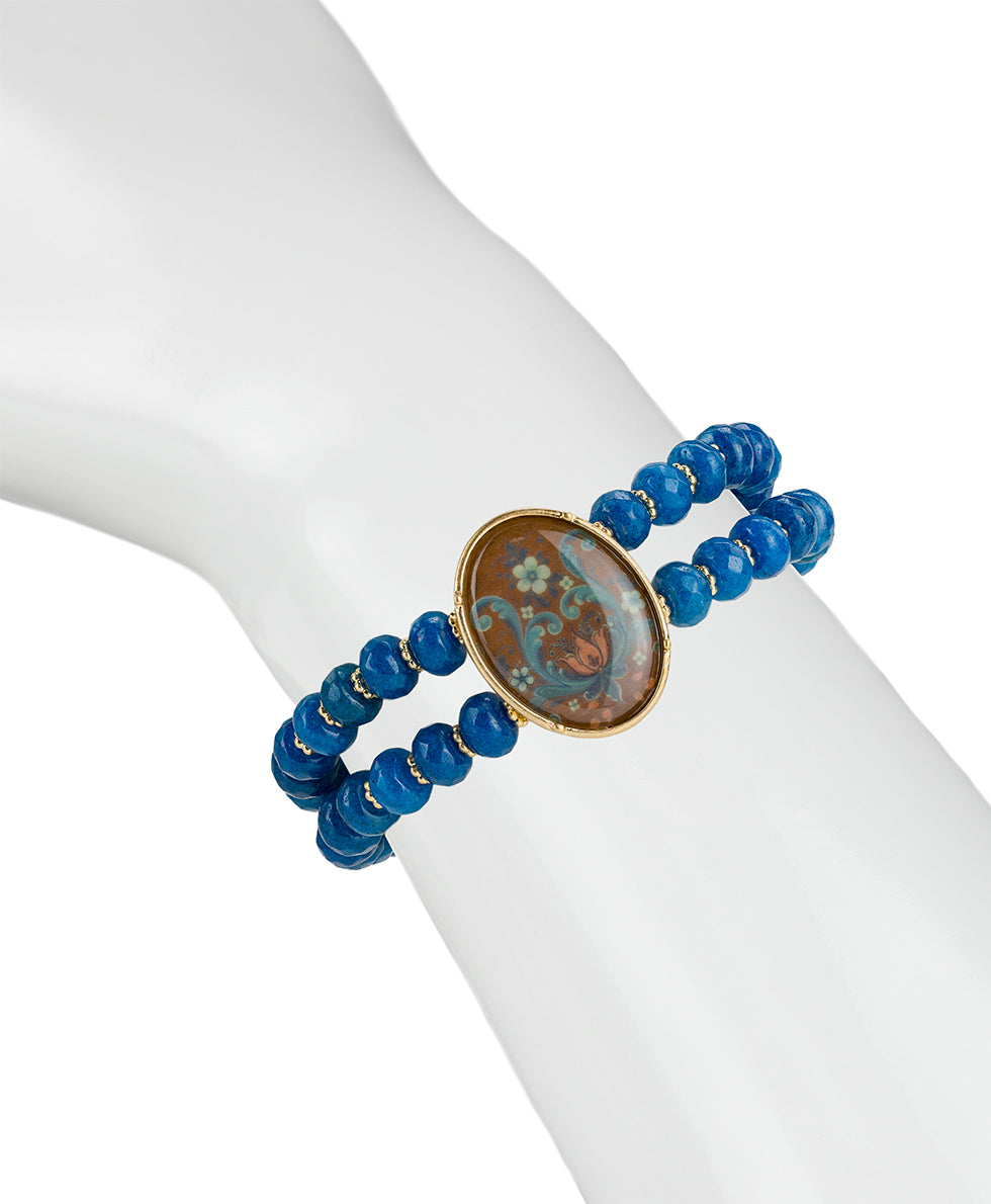 Female - Stretch Bracelet | Rosemaling Under Crystal Collection | Worn Gold - worn gold - by Patricia Nash - View 2 of 2