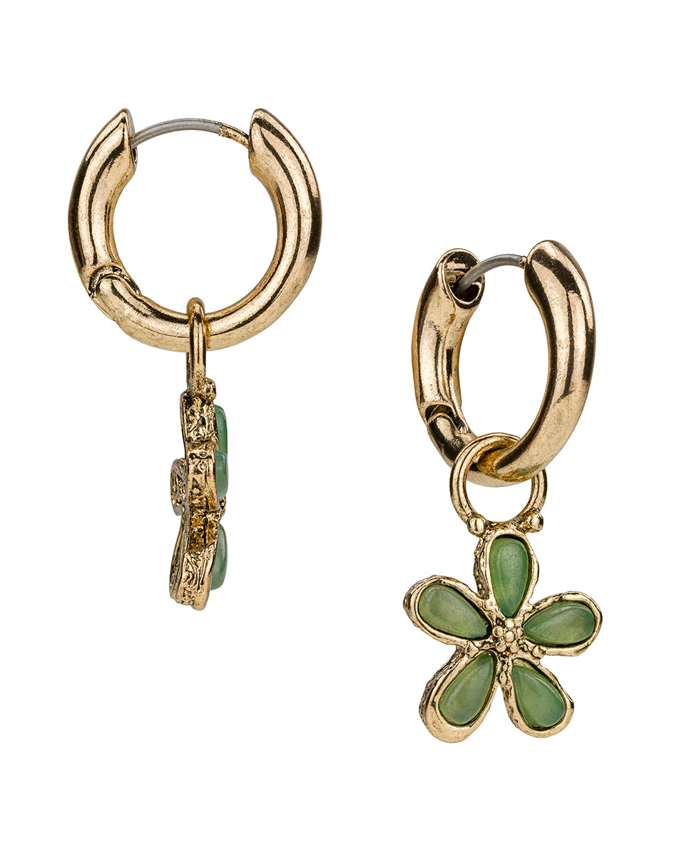 Female - Green Aventurine Huggie Drop Earrings | Stone Inlay Collection | Antique Gold - antique gold - by Patricia Nash - View 1 of 2