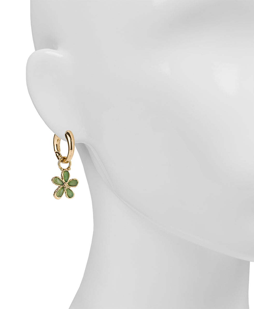 Female - Green Aventurine Huggie Drop Earrings | Stone Inlay Collection | Antique Gold - antique gold - by Patricia Nash - View 2 of 2