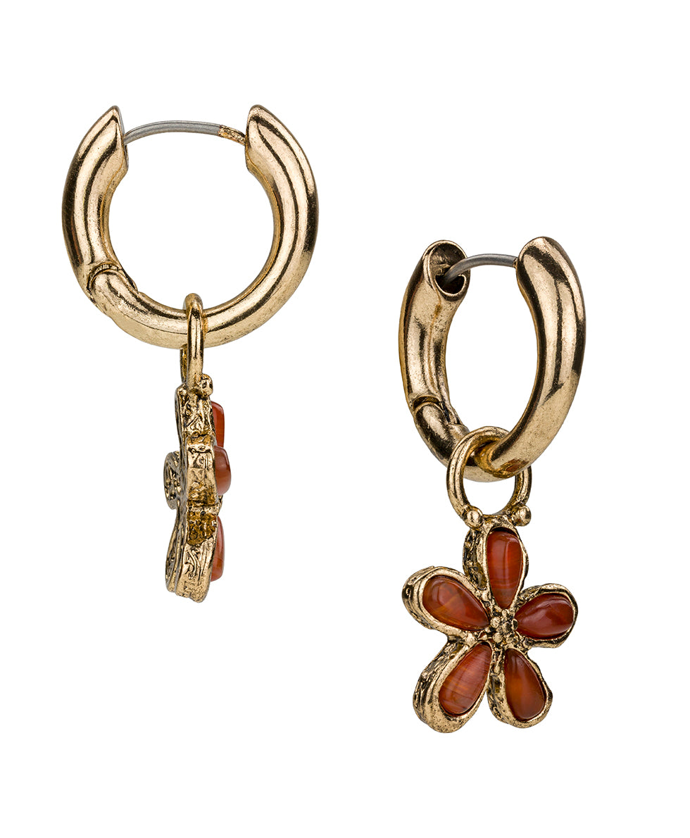 Female - Sunstone Huggie Drop Earrings | Stone Inlay Collection | Antique Gold - antique gold - by Patricia Nash - View 1 of 2