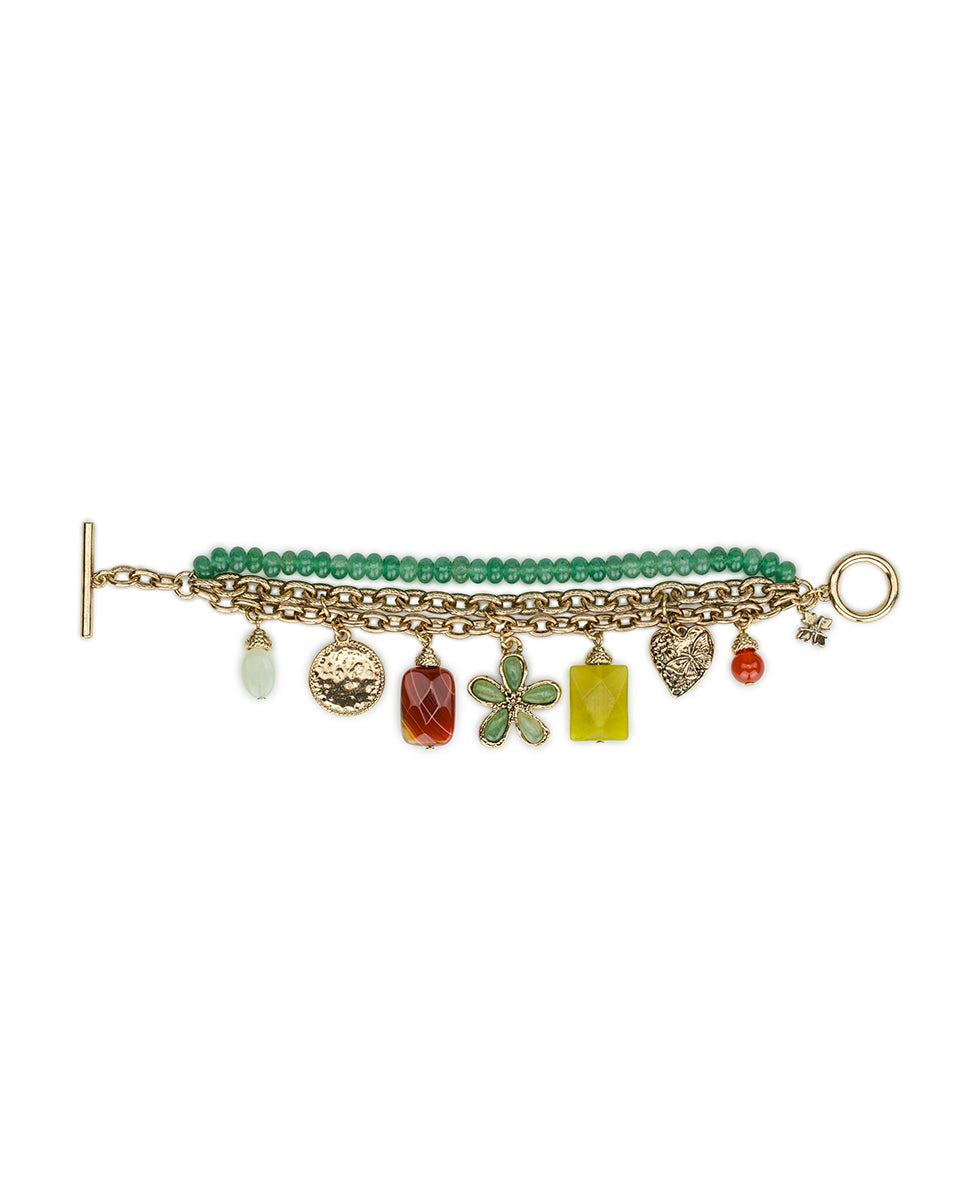 Female - 3 Strand Charm Bracelet | Stone Inlay Collection | Antique Gold - antique gold - by Patricia Nash - View 1 of 2