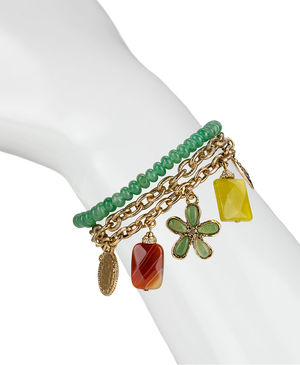 Female - 3 Strand Charm Bracelet | Stone Inlay Collection | Antique Gold - antique gold - by Patricia Nash - View 2 of 2