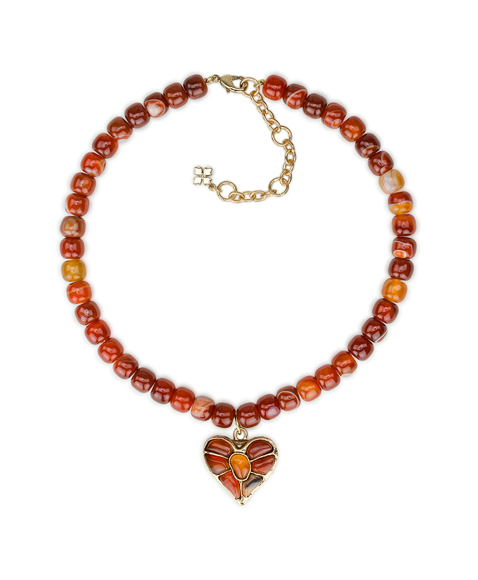 Female - Sunstone Beaded Heart Pendant | Stone Inlay Collection | Antique Gold - antique gold - by Patricia Nash - View 1 of 2