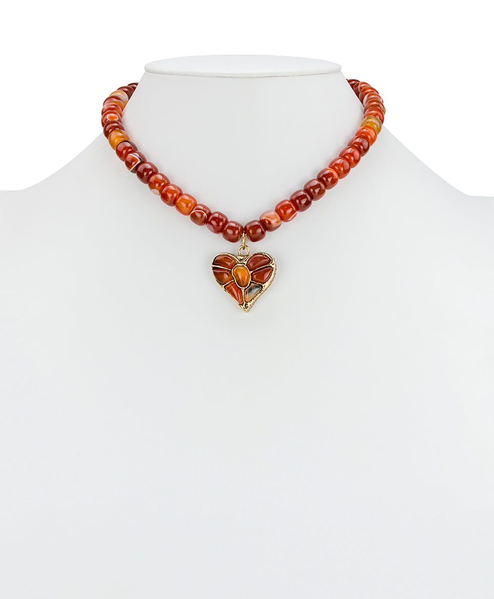 Female - Sunstone Beaded Heart Pendant | Stone Inlay Collection | Antique Gold - antique gold - by Patricia Nash - View 2 of 2