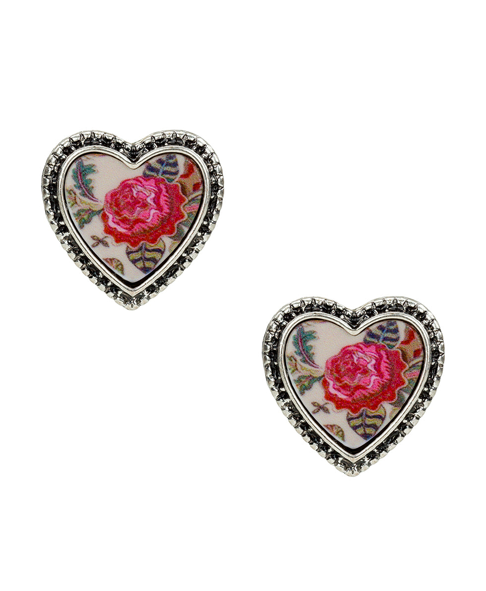 Female - Heart Post Earrings | Compass and Key Collection | Antique Gold / Antique Silver - antique gold / antique silver - by Patricia Nash - View 1 of 2