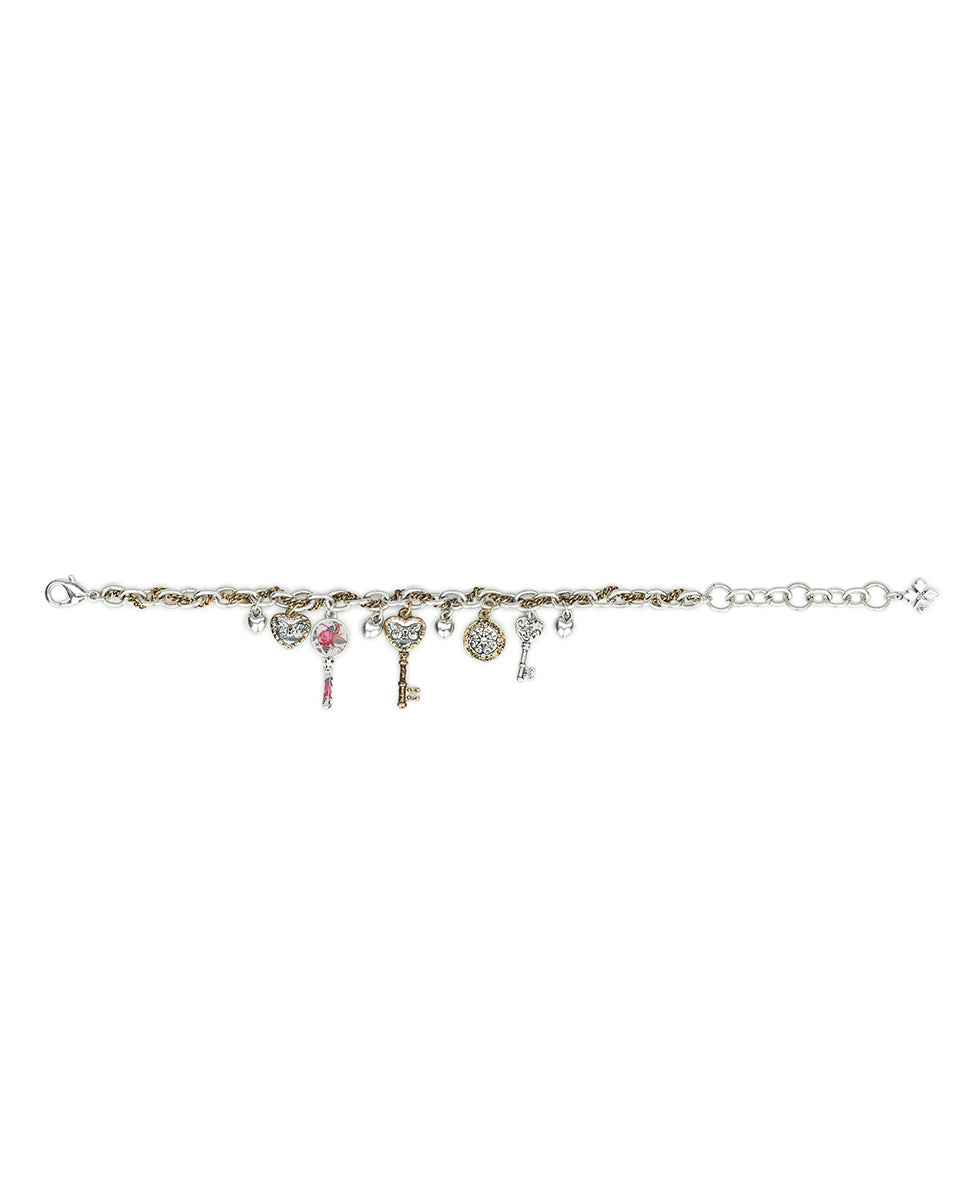 Female - Charm Bracelet | Compass and Key Collection | Antique Gold / Antique Silver - antique gold / antique silver - by Patricia Nash - View 2 of 3