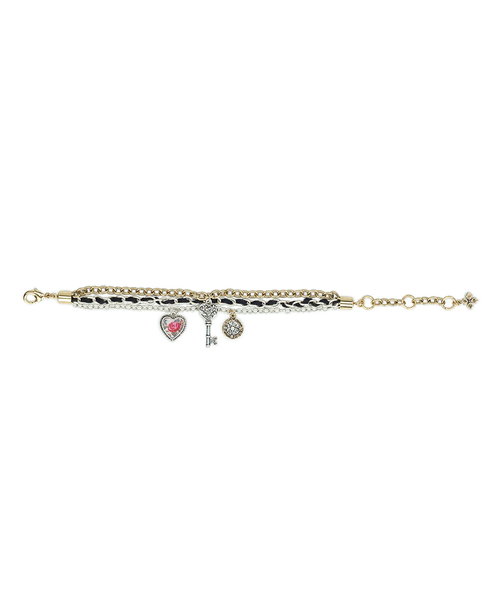 Female - Triple Strand Bracelet | Compass and Key Collection | Antique Gold / Antique Silver - antique gold / antique silver - by Patricia Nash - View 2 of 3