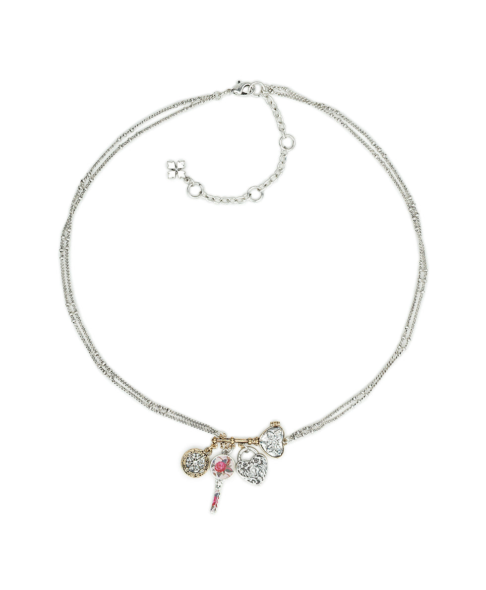 Female - Key with Charms Necklace | Compass and Key Collection | Antique Gold / Antique Silver - antique gold / antique silver - by Patricia Nash - View 2 of 4