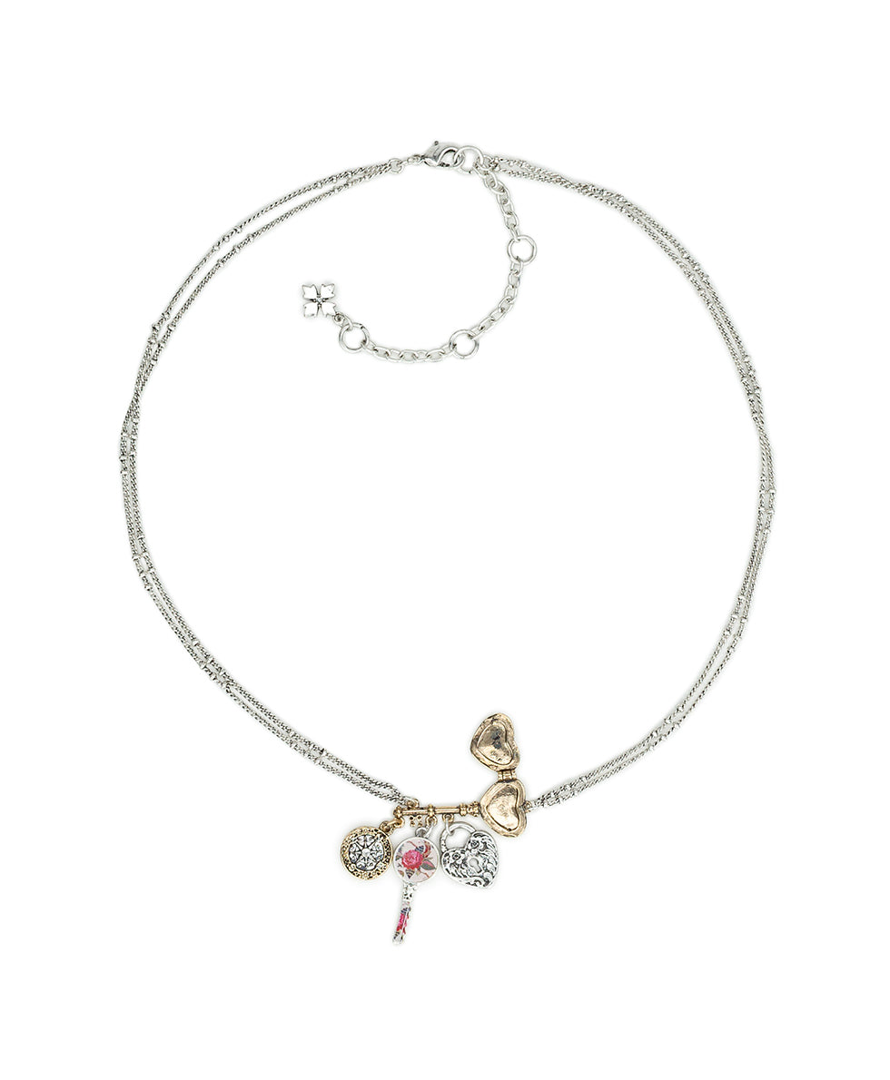 Female - Key with Charms Necklace | Compass and Key Collection | Antique Gold / Antique Silver - antique gold / antique silver - by Patricia Nash - View 3 of 4
