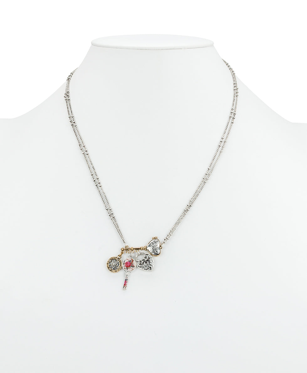 Female - Key with Charms Necklace | Compass and Key Collection | Antique Gold / Antique Silver - antique gold / antique silver - by Patricia Nash - View 4 of 4