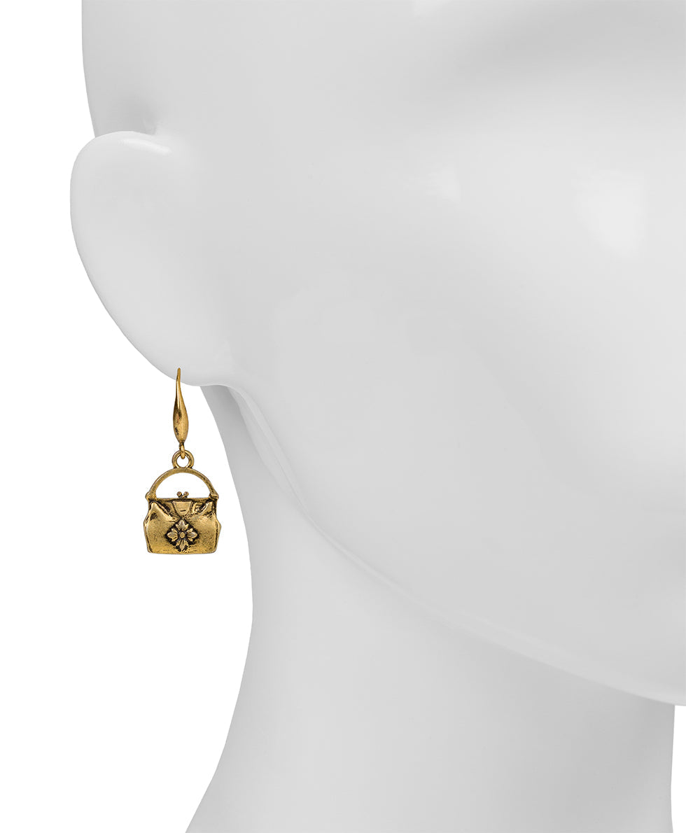 Handbag Earrings - Patricia's Memories Collection - antique gold - by Patricia Nash - View 2 of 5