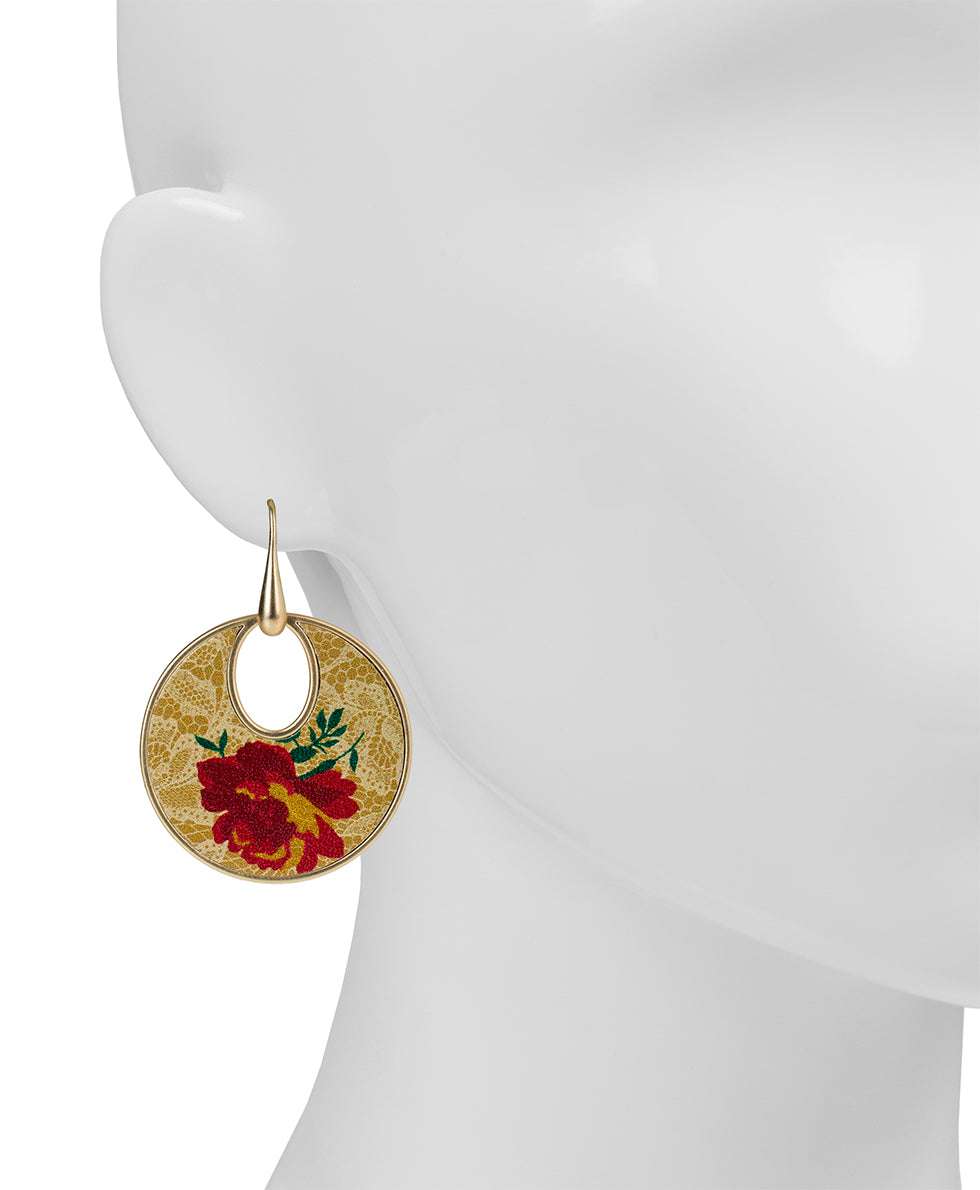 Female - Sari Doorknocker Earrings - Western Lace Spot Print - western lace spot - by Patricia Nash - View 2 of 2