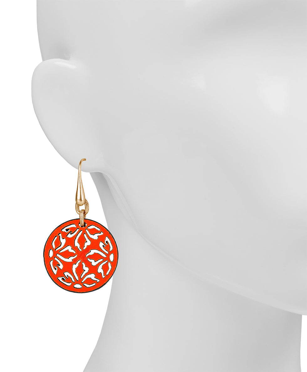 Eudora Cutout Floret Earrings - Leather Lace - distressed coral - by Patricia Nash - View 2 of 2